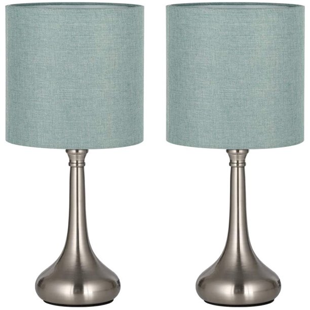 Silver Table Lamps Small Nightstand Set Of 2 Light Blue Shades Walmart Com Walmart Com