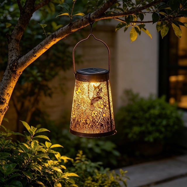 Garden Ironwork Hollow Solar Hanging Lamp Outdoor Waterproof Projection Lamp Garden Lamp