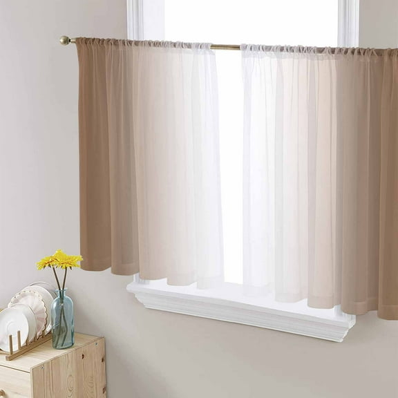Brown Ombre Sheer Curtains 54 Inches Length 2 Panels Set, Window Sheer Curtains for Living Room/Bedroom, Modern Gradient Art Abstract Light Filtering Rod Pocket Curtain 52'' x 54'' x 2