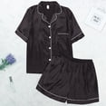 thumbnail image 5 of Conjunto de Pijama de verano para mujer, ropa de dormir rosa con cuello vuelto de seda sintética satinada azul, Pijama informal de manga corta para mujer, pantalones cortos para el hogar M, 5 of 5