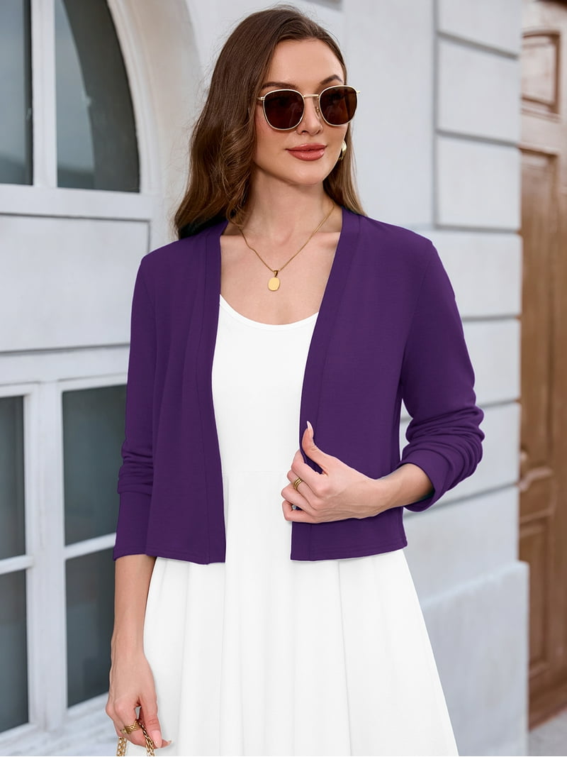 Chiclily Women's Long Sleeve Cropped Cardigans Sweaters Open Front