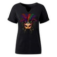 thumbnail image 5 of Craaazy Mardi Gras Shirts for Women Short Sleeve Casual Carnival Printed V-neck T-shirts Gifts, 5 of 6