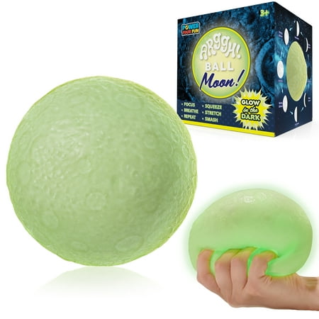 Power Your Fun Arggh Glow in the Dark Moon Stress Balls 3.75 Inch Anxiety Stress Relief Fidget Toy