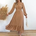 thumbnail image 4 of Zpanxa Winter Dresses for Women, Crew Neck Long Sleeve Smocked Waist Tiered A Line Midi, 4 of 8