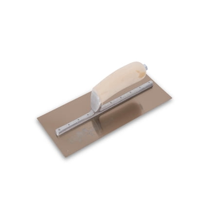 MARSHALLTOWN MXS91GS 10 1/2 x 4 1/2 inch Golden Stainless Steel Finishing Trowel Curved Wood Handle for Masonry Concrete Brick Laying