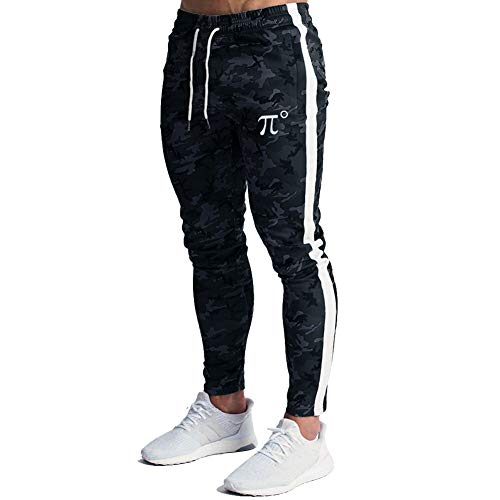Wangdo Men's Zipper Pockets Camouflage Joggers Sweatpants for Casual Gym Workout Slim Sport Drawstring Long Pants (Black Camouflage,L), Size: Large