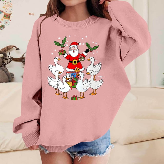 Blusas y camisas de manga larga con cuello redondo para niños Estampados navideños de manga larga Casual Suelto Forro polar para mayor calidez Sudadera con capucha de manga larga con cuello redondo pa
