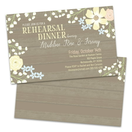 Floral Woodgrain Personalized Rehearsal Dinner