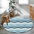 thumbnail image 4 of Blue Green Water Ripple Round Living Room Rugs 4 ft, Stripes Washable Area Rug with Non-Slip Sturdy Edge Binding Round Carpet for Entryway Kitchen Bedroom Bathroom, 4 of 9