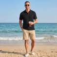 thumbnail image 7 of Homeyce Polo Shirts for Men Collared Short Sleeve Shirts Button Down Knitted Textured Polo Sweater Classic Casual Lightweight Pullover Shirts,Black S, 7 of 7