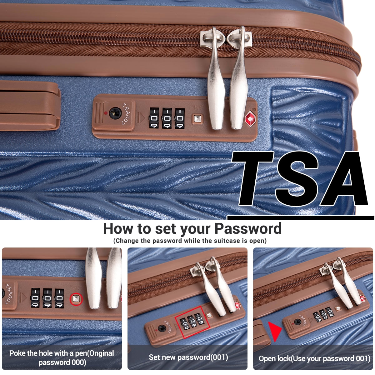 Travelhouse Luggage Set 6 Piece Hardside Suitcase TSA Lock Spinner Wheels 6 Pcs Hardshell Luggage with Duffel Bag.(Blue)