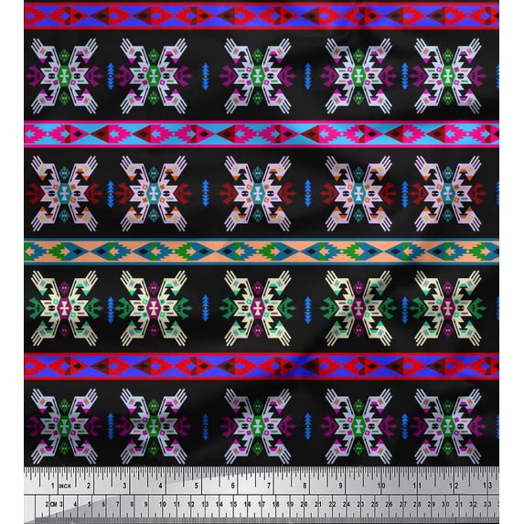 Soimoi Crepe Silk Fabric Ikat Southwestern Print Fabric by the Yard 42 Inch Wide