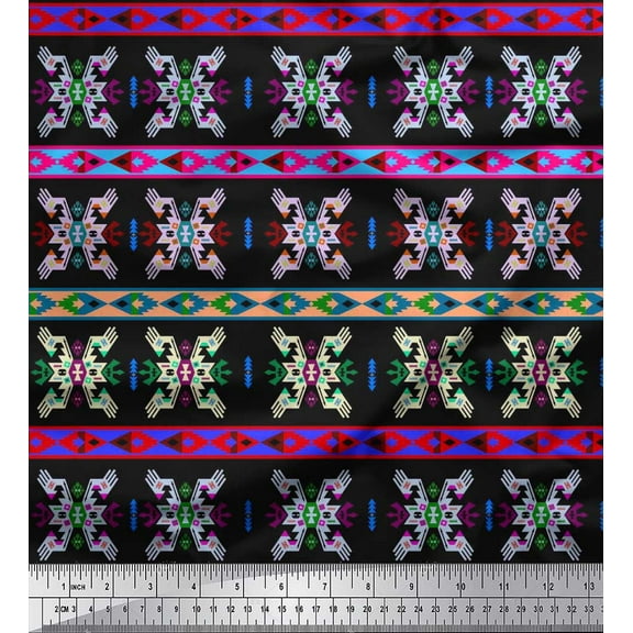 Soimoi Crepe Silk Fabric Ikat Southwestern Print Fabric by the Yard 42 Inch Wide