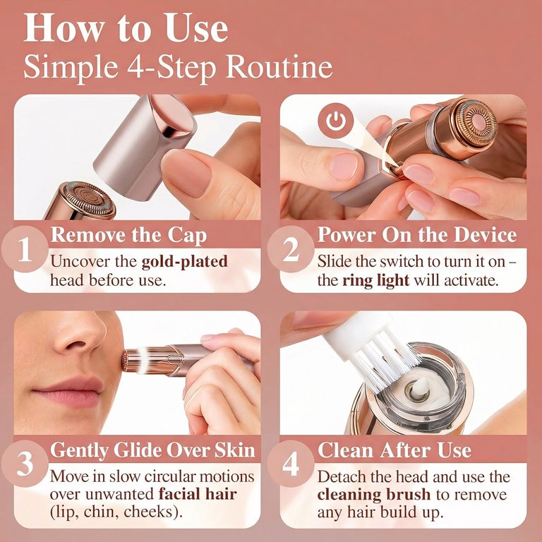 YOOVEE Women's Facial Hair Remover, Rose Gold photo 3