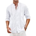 thumbnail image 2 of Baqcunre Mens Shirts Mens Spring And Summer Fashion Casual Cotton And Collar Button Long Sleeve Shirt Top Blouse Linen Shirts For Men Tops For Men White XL, 2 of 4