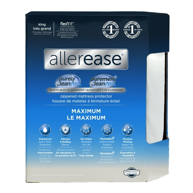 AllerEase Maximum Mattress Cover Protector King- Zippered, Waterproof, Allergen Barrier