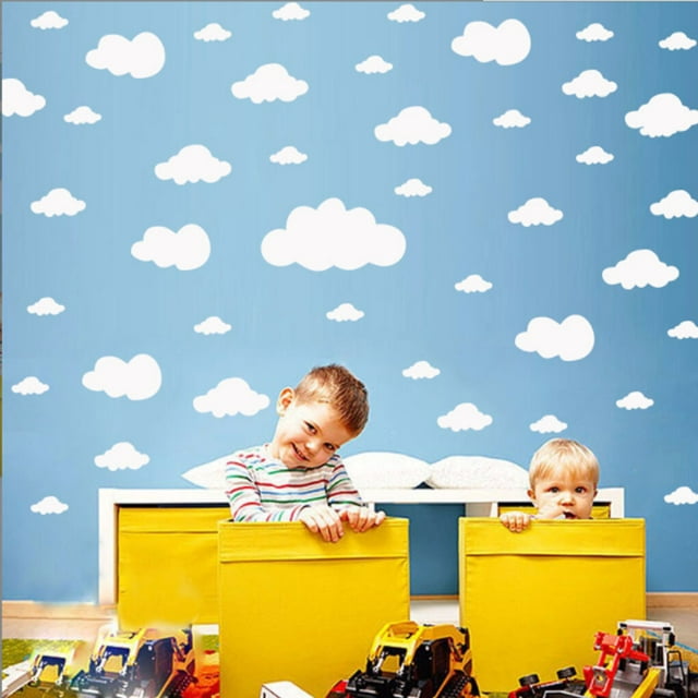 68Pcs Wall Stickers Sizes Removable Sizes Removable PVC PVC Home Decals Clouds Self-Adhesive Art Wallpapers Kids Rooms Window Background Props White