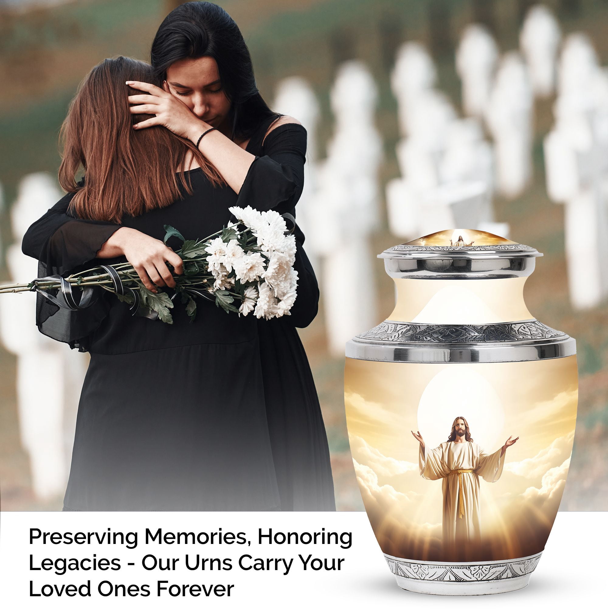 Jesus Christ Large Urns For Human Ashes Adult Male And Female - Mini Unique Urn For Ashes Adult Man - Decorative Gifts For Memorial Combo 10Inch 200Lbs And 3Inch Keepsake