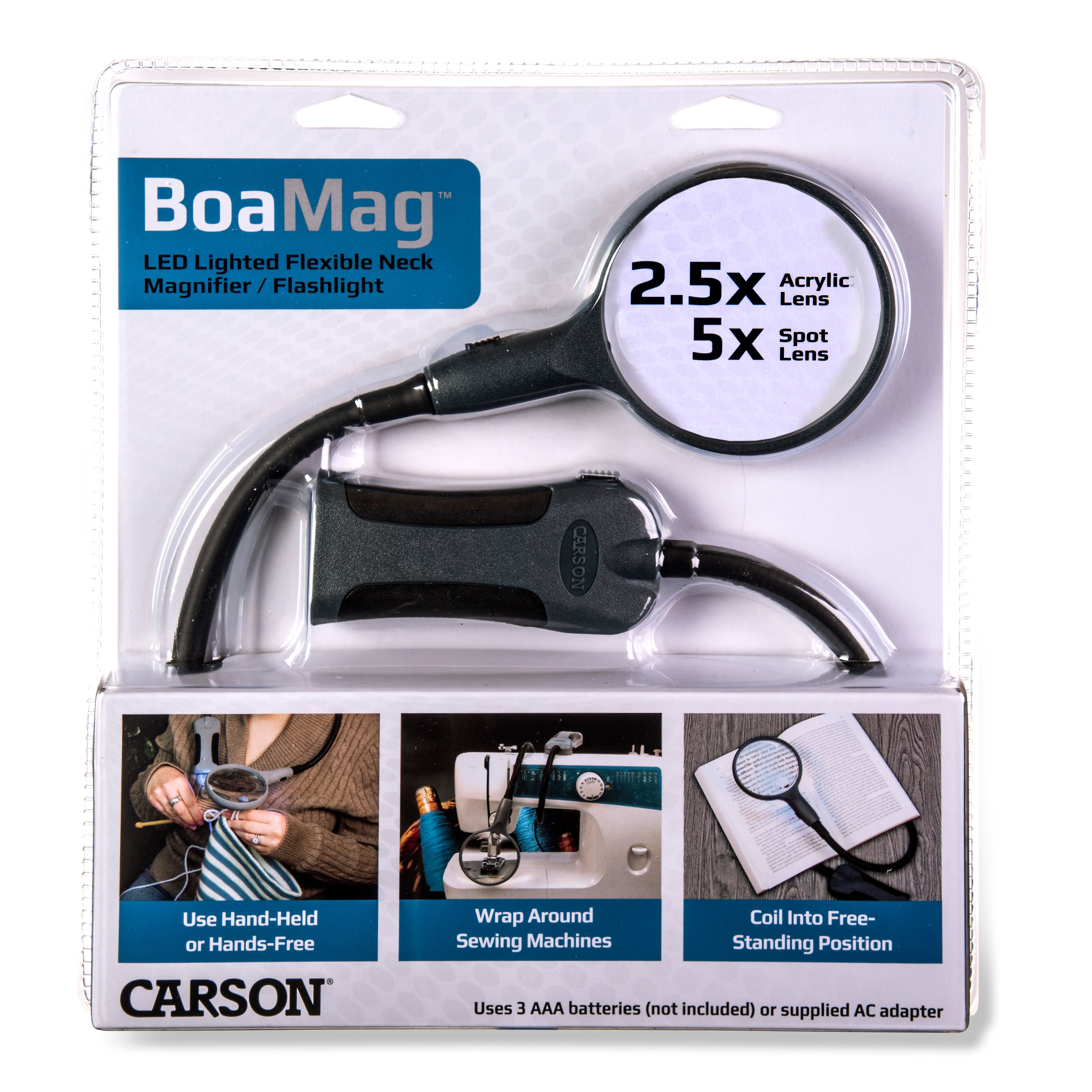Carson BoaMag™ 2.5x Magnifying Glass with Light, 90mm LED Lighted Flexible Neck Magnifier & Flashlight (SM-22)