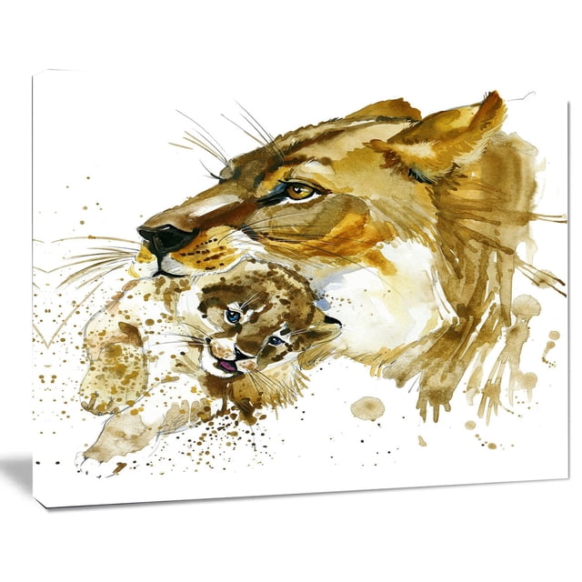 Design Art Lioness And Cub Illustration Canvas Print
