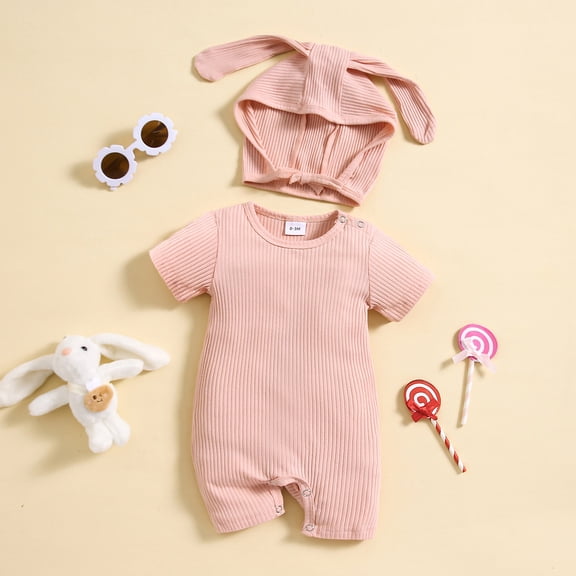 XIMIN Newborn Baby Boy Girl Romper Easter Outfits Bunny Ear Hoodie Button Onesie Bodysuits Jumpsuit Overall Rabbit Hat