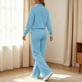 thumbnail image 6 of Floleo Women's Collared Button Front Top and Pants Set with Pockets Elastic Waist Long Sleeve Solid Color Loose Fit for Work Travel Home Daily Wear, 6 of 7