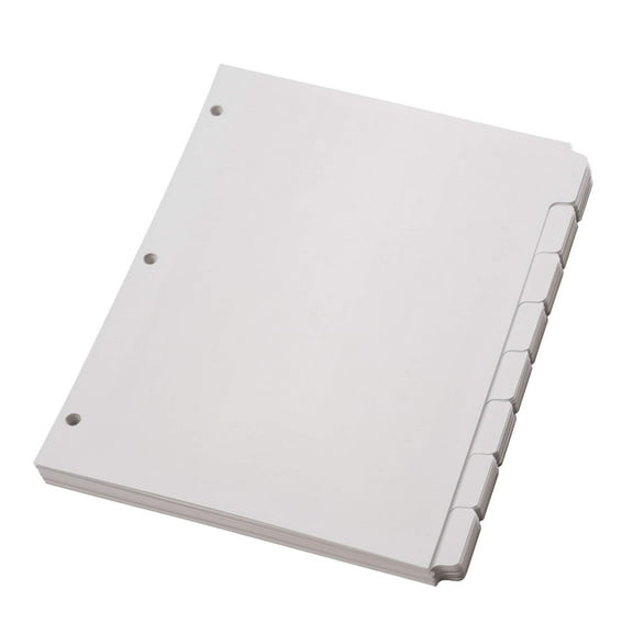 Oxford Write On Binder Dividers for 3 Ring Binder, Durable Plastic, 1/8 Cut Tabs, 3 Hole Punch Dividers in 8 Tab Sets, 80 Dividers, 10 Sets, White (89982)
