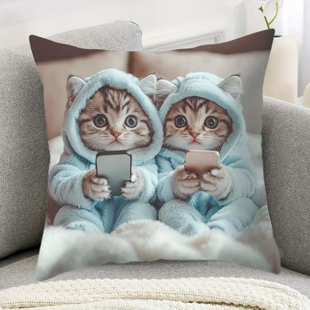Juego de Almohada con Estampado de Animales Adorables, 45X45 Cm, Multicolor, de Nailon y Elastano, Ideal para Sofá y Sala de Estar. Funda de Cojín Decorativa para Otoño, Invierno y Acción de Gracias.