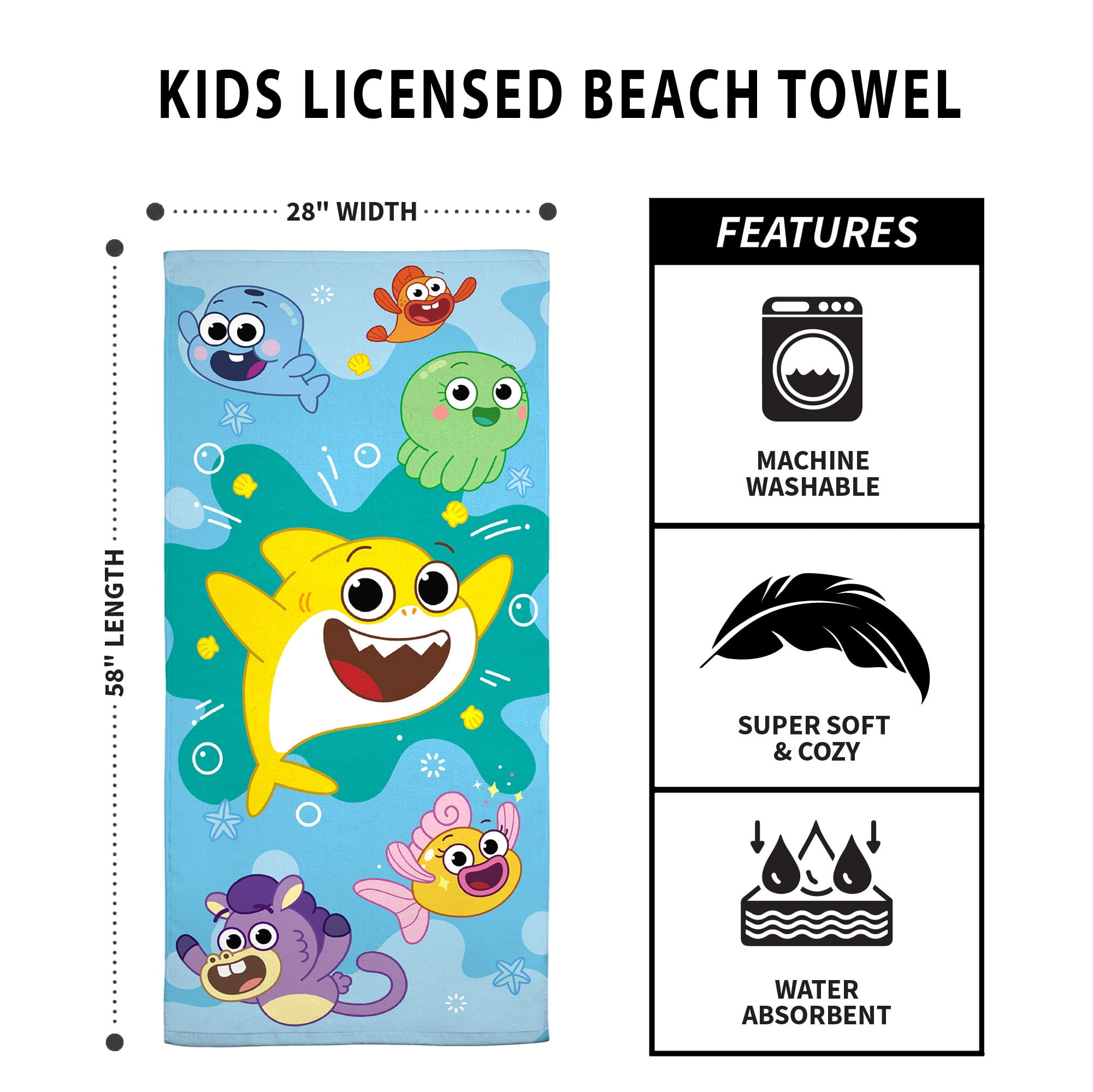 KIDS' SHARK PRINT BEACH TOWEL