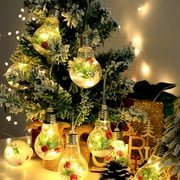 Leyeet 13FT Christmas Snow Globe String Lights, 10 LED Battery Operated Fairy Lights with Green Pine Berry Snowflake Globe, Cute Ornaments, Xmas Decor for Mantle, Patio, Bedrooms, Warm White