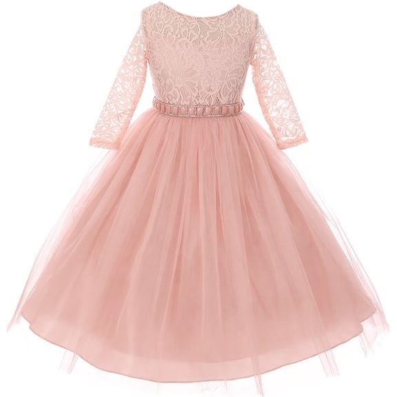 Little Girl Stunning Lace Tulle Rhinestones Holiday Party Flower Girl Dress Blush 2 MBK 372 BNY Corner