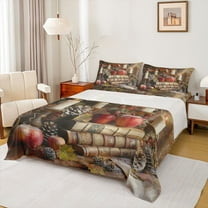 Homewish Fruit Red Apple 4 Pieces Queen Sheet Sets for Teens Boys Girls,Vintage Aesthetic Ultra Soft Flat Sheet,Merry Christmas Queen Fitted Sheet,Super Cozy Room Decor