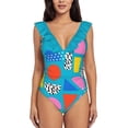 thumbnail image 5 of Airhead-Memphis Retro Throwback Minimal Geometric Colorful One Shoulder Ruffle Swimsuits One Piece Swimsuit Women Swimwear, 5 of 5