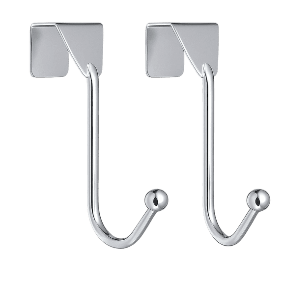 Dependable Industries inc. Essentials Over-The-Door Hanger Hook Set of 2 Polished Chrome Finish Metal Over The Door Hook for Coats Robes Jackets Hats Over-Door Hooks for Hanging Clothes & Towels