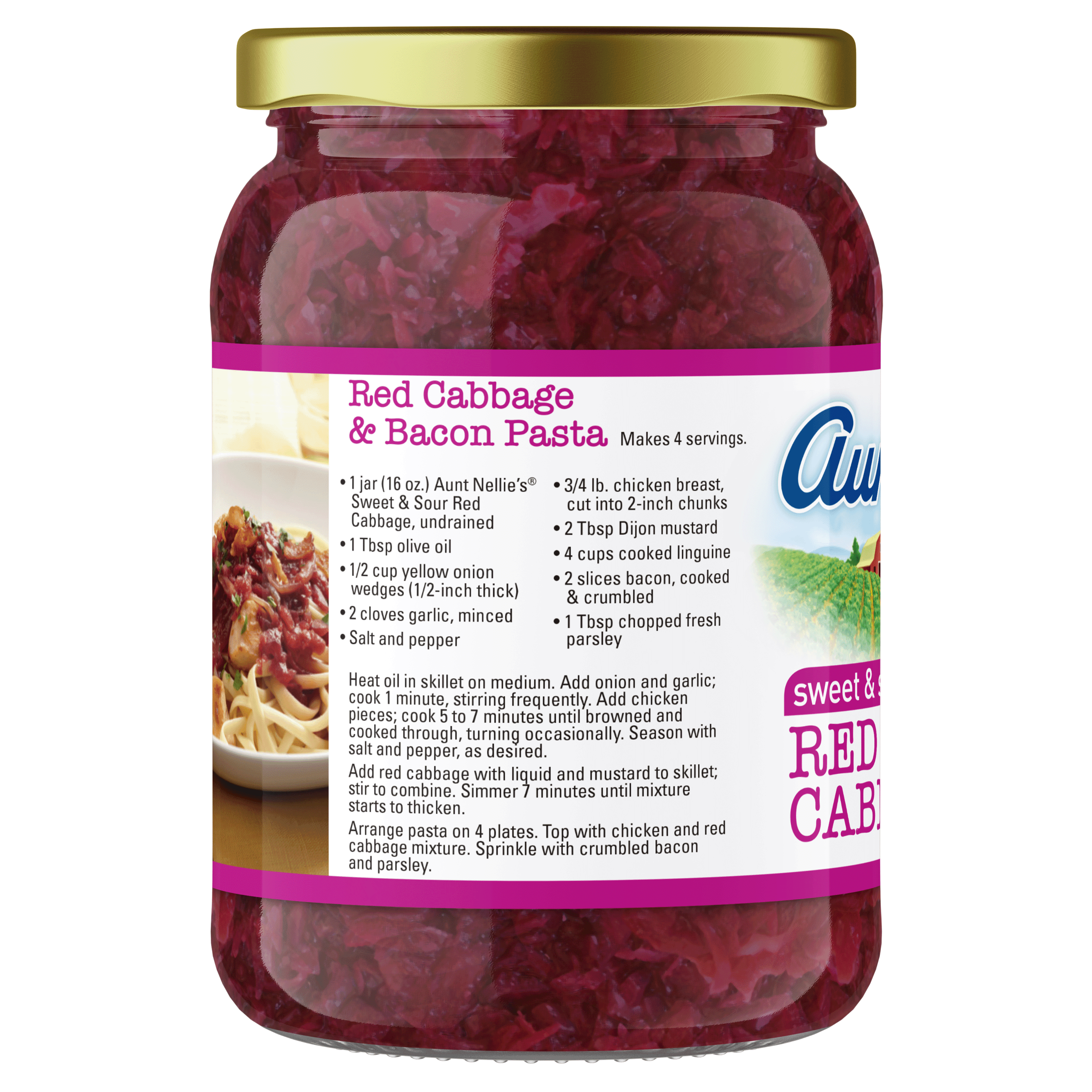 (4 pack) Aunt Nellie's Sweet & Sour Red Cabbage Jar, 16 oz