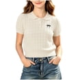 thumbnail image 3 of WAVSUF Girls Knit Short Sleeve Tee, Breathable Henley Neck Trendy Bow Summer School Soft Sweater Beige 10-12, 3 of 8