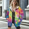 thumbnail image 3 of SCRAWLGOD Colorful Tie-Dye Women's Graphic Hoodies Full Zipper Casual Trendy Sweatshirt Comfortable Elastic Tops with Drop Shoulder Design Fall Fashion Essentials, M, 3 of 7
