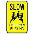 thumbnail image 1 of Slow Children Playing Sign, Traffic Sign, 12x18 Aluminum, 1 of 1