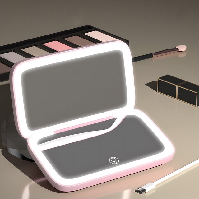 Danhjin Folding Mirror With Light Handheld Carrying MirrorDouble Sided Refill Light Cosmetic MirrorTri-colour Lighted Small Mirror Kitchen Appliances