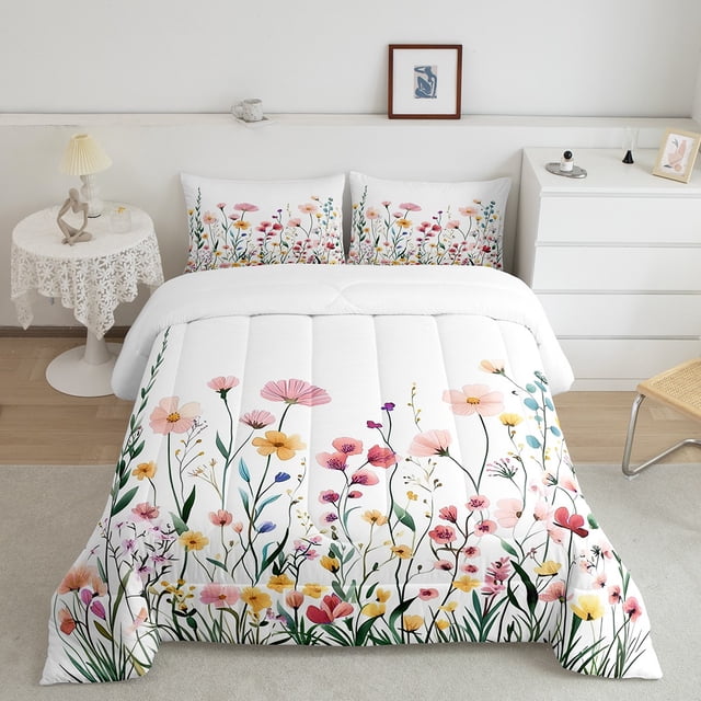 Erosebridal Ensemble de Couette Simple à Motif Floral Aquarelle, Couette en Duvet Botanique Rustique, Décor de Fleurs Colorées, Ultra Doux