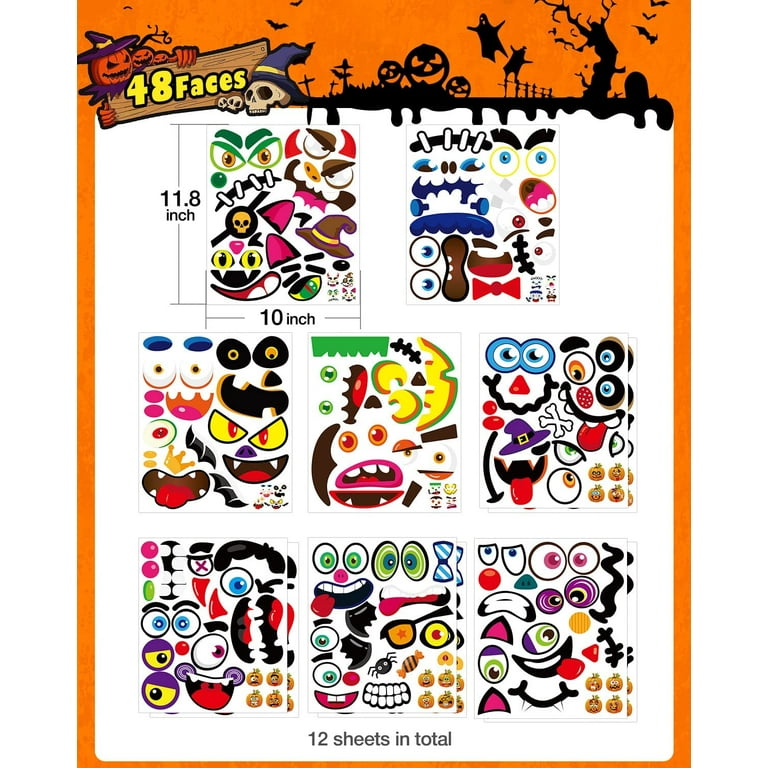 Ayieyill 48 Pack Halloween Pumpkin Stickers Decorating Stickers Large Make  48 Pumpkin Face Stickers for Halloween Kids Children Toddlers Party Favors  Halloween Treats Stickers Gifts Vinyl 12 Sheets 