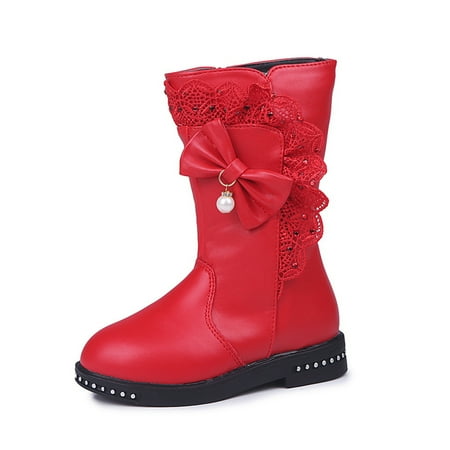 

Girls Waterproof Lace Bowknot Side Zipper Fleece Thermal Boots Winter New