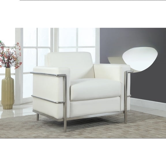 Executive Faux Leather Accent Club Chair, Chrome Metal Frame Soft Upholstered Living Room Armchair, White