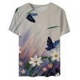 thumbnail image 4 of Birdeem T-Shirt Décontracté à Manches Courtes Imprimé Plissé Col Rond Ample pour Femmes, 4 of 4