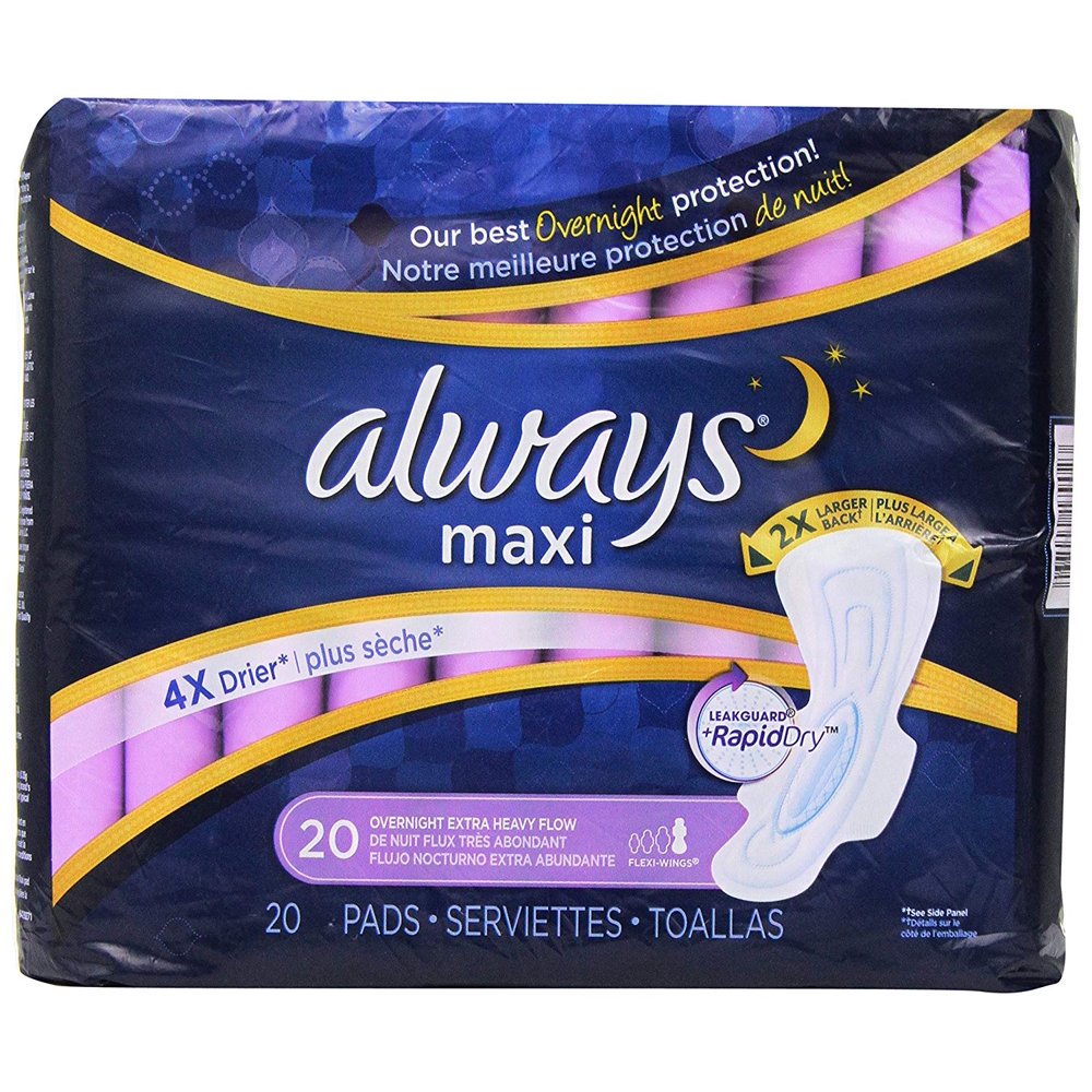 6 Pack Maxi Pads, Extra Heavy Overnight, 20/Pack