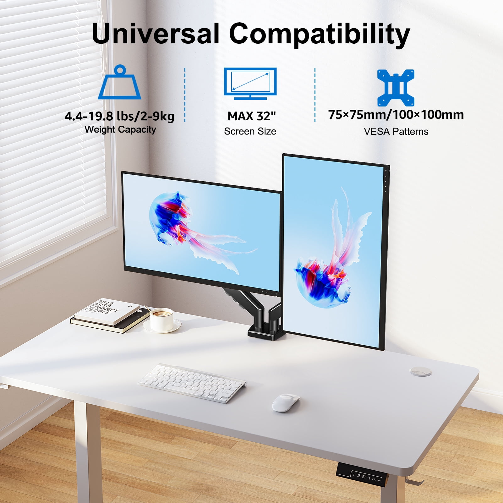 HOMOUNT Dual Monitor Mount Stand for 13-32 inch, Gas Spring Monitor Arm for 2 Monitor, Dual Monitor Desk Mount with Tilt, Swivel, Rotation,Each Arm Holds Max 19.8 lbs