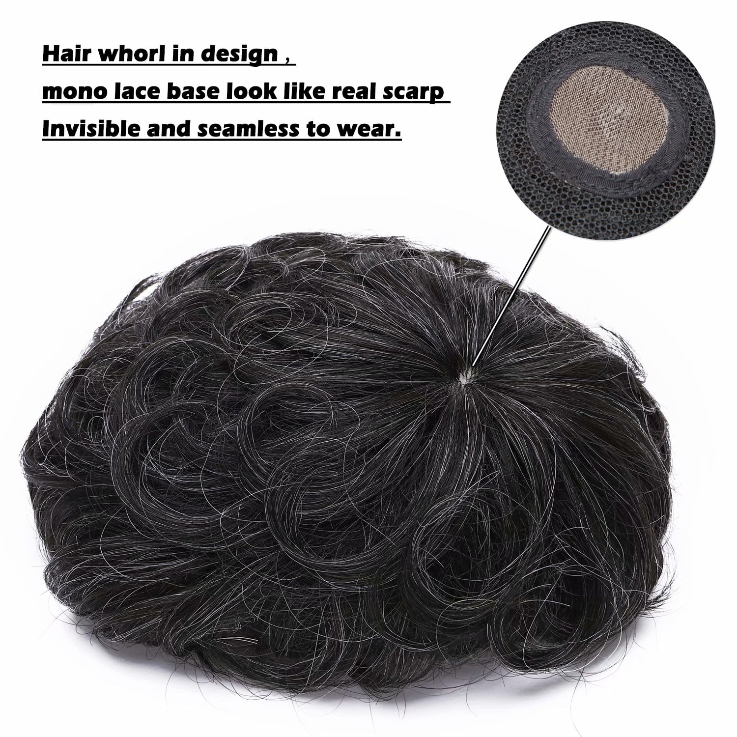 Benehair Mens Hair Loss Hair Wigs 100% Human Hair Toupee 100% Remy Human Hair Extensions Hairpiece Clip In 4" Grey US