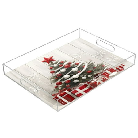 

Clear Acrylic Tray Water Cup Tray Teacup Jewelry Storage Tray for Serving and Home Decor Red and White Christmas Tree
