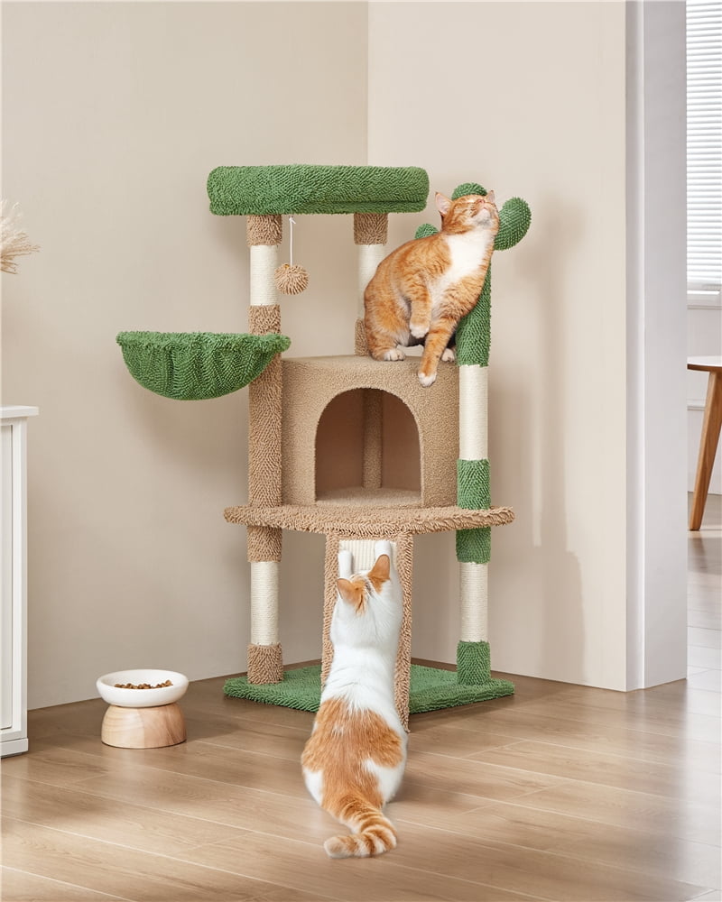 Yaheetech 42" Height Cactus Cat Tree with Scratching Posts, Basket & Ladder, Brown/Green