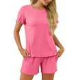 thumbnail image 4 of MOSHU Womens Pajamas Sets Ribbed Knits Tops and Elasticated Waist Shorts with Pocket Ruffle Edge Lounge Sets, 4 of 11